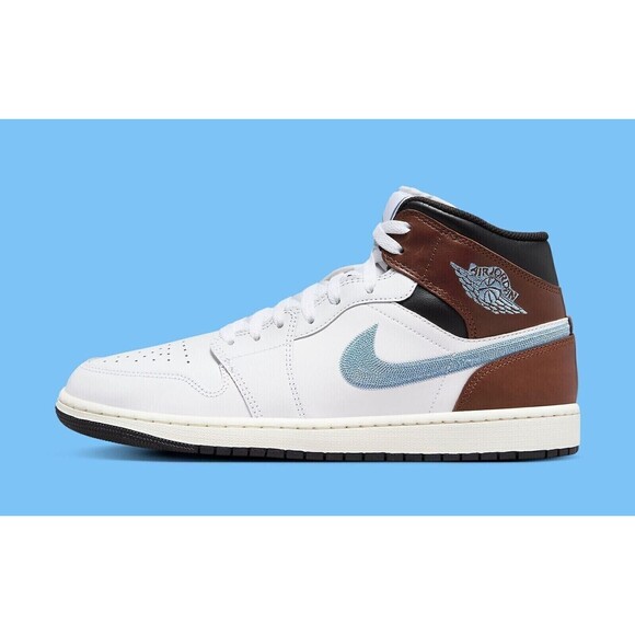 Nike Air Jordan 1 Retro Mid SE Shoes Men Size 10 Brown Blue Grey FQ7831-142 NEW - Picture 3 of 8